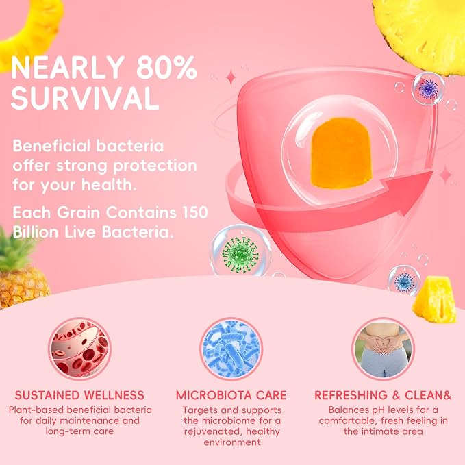 Women’s Probiotic Gummies – Vaginal & Gut Health Support with Prebiotics – 5 Billion CFU, Pineapple Flavor, 60 Count, Non-GMO & Gluten Free