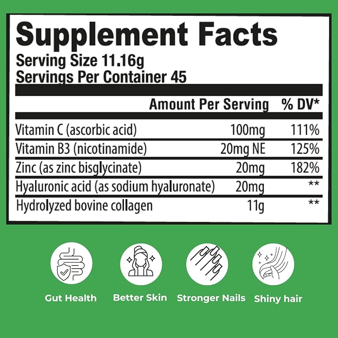 Collagen Peptides Powder – Hydrolyzed Bovine Collagen with Vitamin C, Hyaluronic Acid, Zinc & B3 – Type 1 & 3 Unflavored Protein Powder for Women & Men Hair, Skin, Nails, Joints 45 Servings