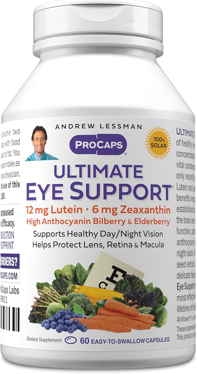 ANDREW LESSMAN Ultimate Eye Support 60 Softgels - 12mg Lutein, 6mg Zeaxanthin, Bilberry, Key Nutrients to Support Eye Health and Promote Healthy Vision. No Additives. Easy to Swallow Softgels