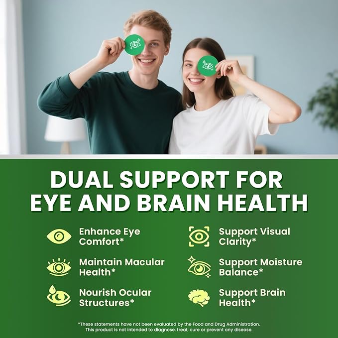 Lutein and Zeaxanthin Supplements - Advanced AREDS 2 Eye Vitamins - Bilberry Supplement for Eyes, with Astaxanthin, Ginkgo Biloba, Sodium Hyaluronate - for Eye Health & Brain Support, 60 Capsules