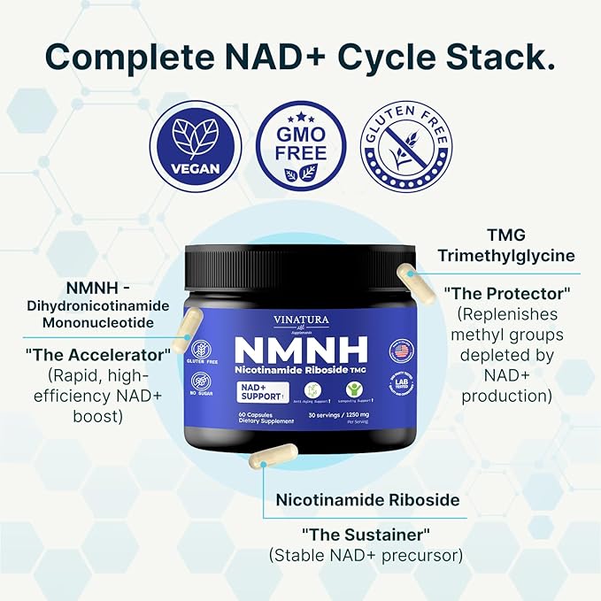 VINATURA NMNH (NMN Supplement Alternative) Nicotinamide Riboside & TMG - NAD Supplement for Anti-Aging - 60 Capsules