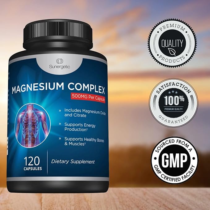 Premium Magnesium Citrate Capsules – Powerful 500mg Magnesium Oxide & Citrate Supplement – Helps Support Healthy Bones, Muscles, Teeth, Energy & Relaxation – 120 Vegetable Capsules