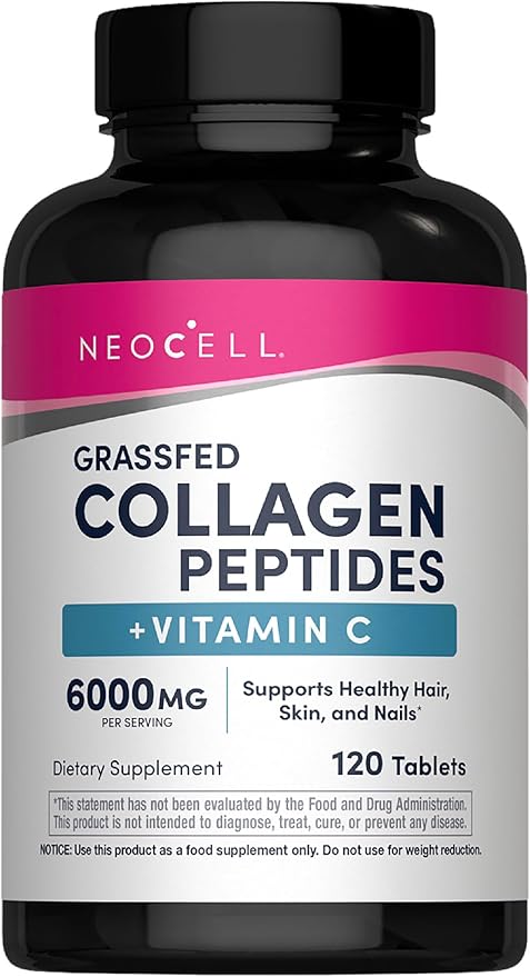 NeoCell Super Collagen with Vitamin C, 120ct Collagen Pills, Non-GMO, Grass Fed, Paleo Friendly, Gluten Free, Collagen Peptides Types 1 & 3 for Hair, Skin, Nails and Joints (Packaging May Vary)