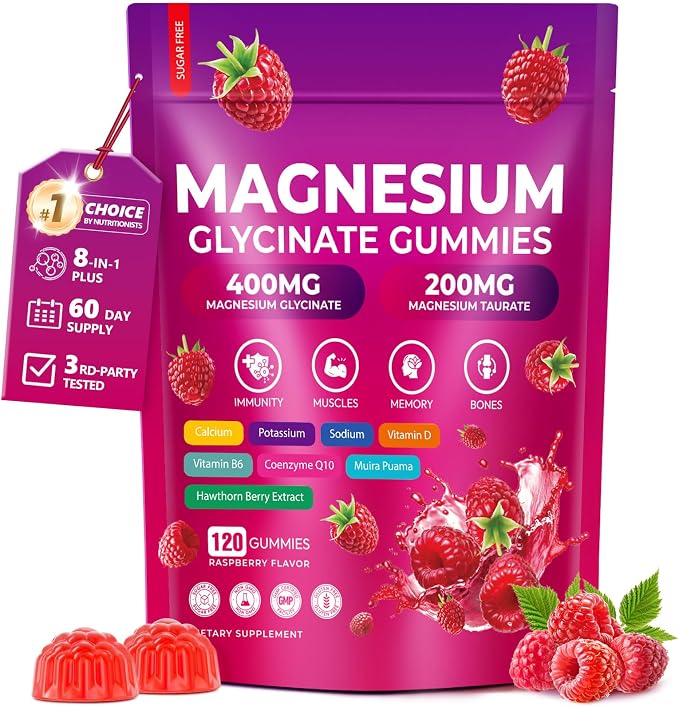 CNFHDI Magnesium Glycinate Gummies 600mg, 120 Counts Chews Sugar Free Magnesium Gummies for Adults & Kids with L-Threonate, Calcium, Zinc & CQ10, Potassium Supplements for Zzz, Brain, Muscle & Relax