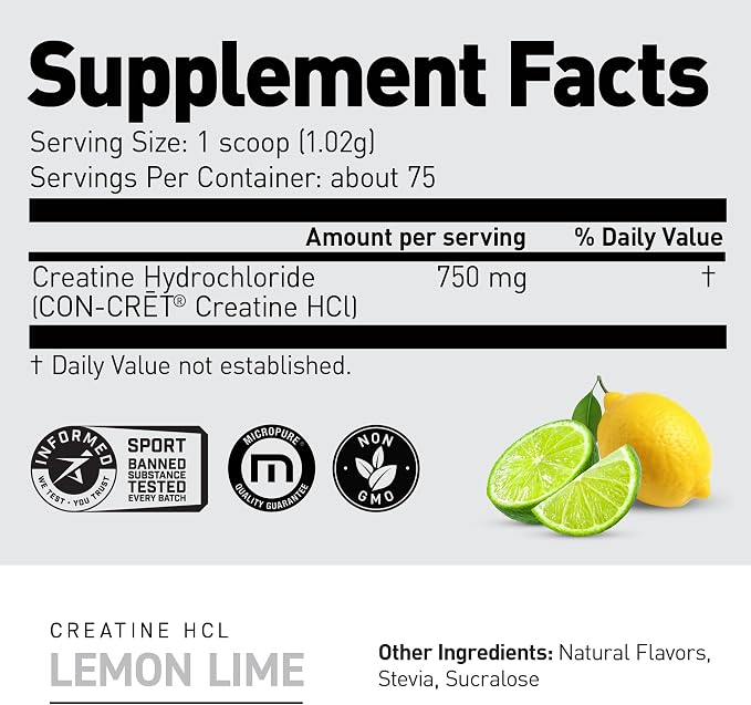 Kaged Creatine HCl Powder | 7X Concentrated vs Mono | Muscle Building & Recovery | High Absorption | No Bloating | Creatine for Men & Women | Vegan, Gluten Free | Lemon Lime | 75 Servings