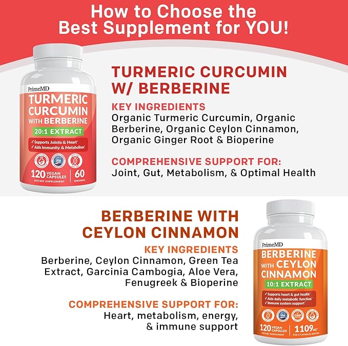 5-in-1 Organic Turmeric Curcumin Supplement (4210mg) with Berberine, Ceylon Cinnamon Bioperine and Ginger Supplements for Joint, Heart, Gut, & Metabolic Support (60 Servings)