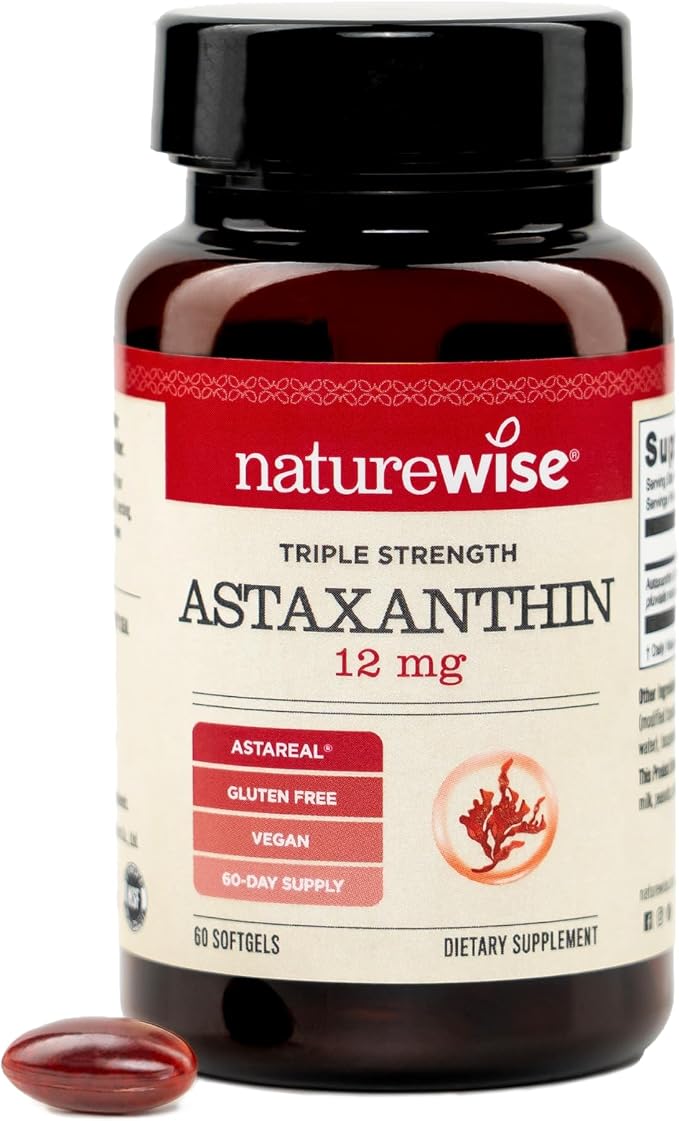 NatureWise Triple Strength Astaxanthin 12mg with AstaReal® - Vegan Antioxidant Supplement with Organic Coconut Oil - NSF Certified Gluten Free, Non-GMO - 60 Softgels[60 Day Supply]