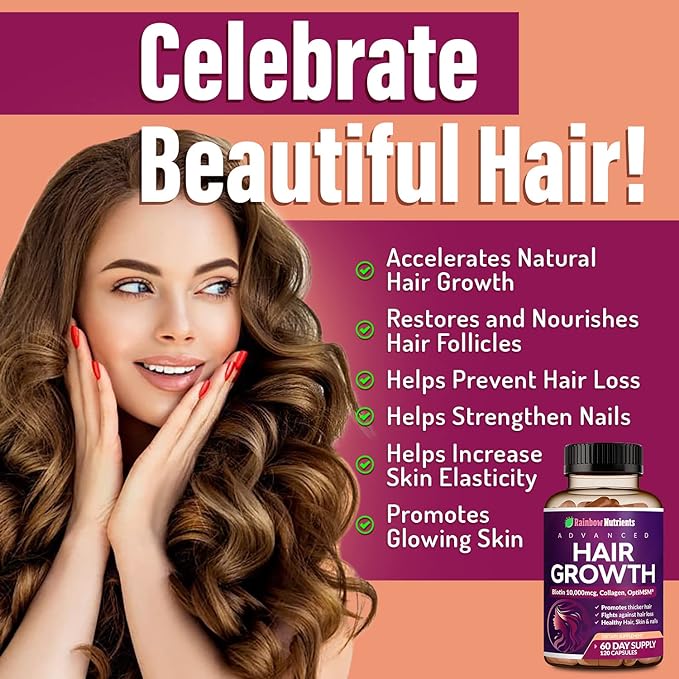 (2 Pack) Hair Growth Vitamins for Women | Biotin 10,000mcg, Collagen, Patented OptiMSM®, goMCT®, Saw Palmetto | Naturally Regrow Stronger & Healthier Hair, Skin and Nails | May Stop Hair Loss