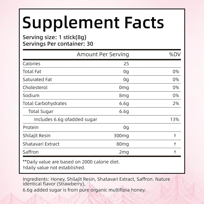 Shilajit Honey Sticks for Women with Shatavari & Saffron | High-Potency Fulvic Acid 75%+ & 85+ Trace Minerals | Supports Hormone Balance, Daily Energy, Mental Clarity & Physical Stamina | Delicious Strawberry, 30 Sticks