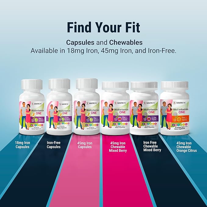 BariatricPal Multivitamin ONE 1 per Day! Bariatric Multivitamin Capsule with 45 mg of Iron | Easy to Swallow Capsule | Vitamin for Bariatric Surgery Patients | 90 Count (3 Month Supply)