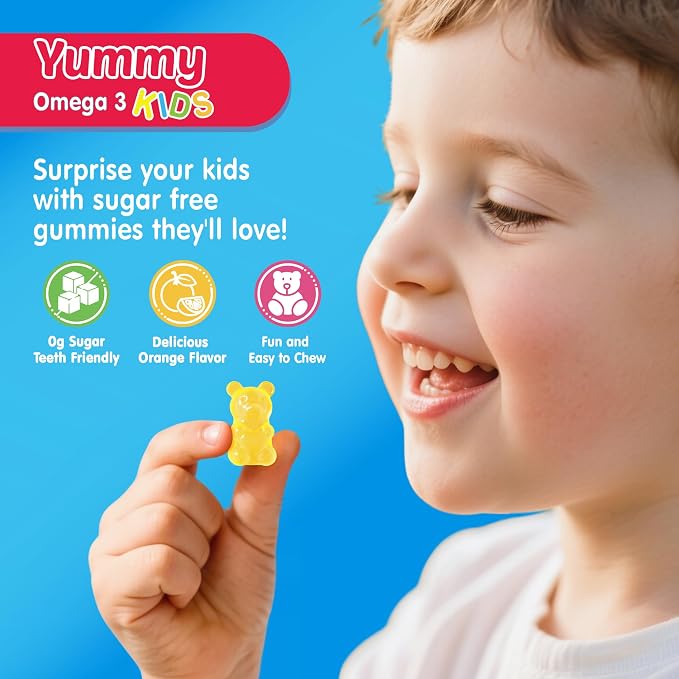 Kids Omega 3 Gummies + Calcium 400mg + Vitamin D3 K2 + C, Omega-3 DHA & EPA Supplement - No Fish Burps, No Sugar - Kids & Teens Omḛga 3 + Multivitamin Gummy for Strong Bones, Brain, Immune, Eye, 2Pack