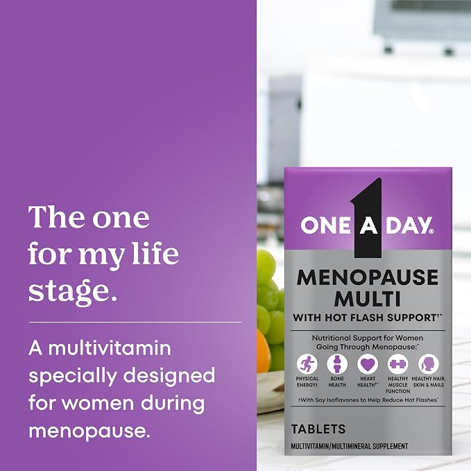 One A Day Women's Menopause Multivitamin with Vitamin A, Vitamin C, Vitamin D, Vitamin E and Zinc for Immune Health Support, Bone Health, 50 Count (New Packaging)