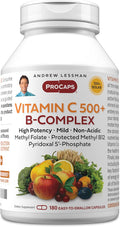 ANDREW LESSMAN Vitamin C 500 Plus B-Complex 180 Capsules - Non-Acidic Vitamin C Plus Citrus Bioflavonoids for Immune System and Anti-Oxidant Support. Easy-to-Swallow Capsules. No Additives