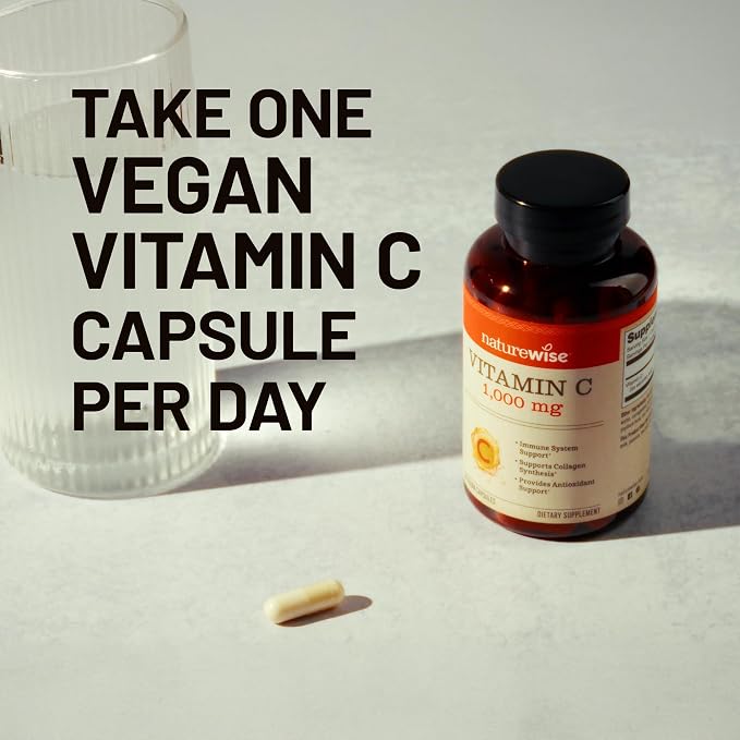 NatureWise Vitamin C 1000mg Capsules - Extra Strength Vegan Vitamin C for Daily Antioxidant & Immune Support - Non-GMO, USA Manufactured - 120 Capsules[120-Day Supply]