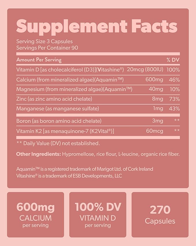 sapling Calcium Supplement - Whole Food with Vitamin K2 & D3, Magnesium, Zinc, Boron, Mineral Complex. Sourced Sustainably from Red Algae. for Bone Strength and Support. Non-GMO & Vegan (270 Count)