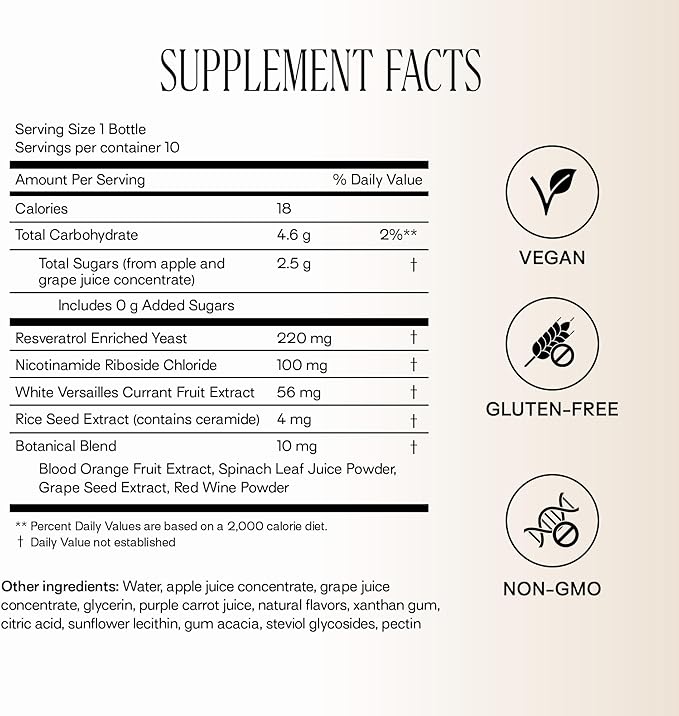 Happy Aging Liquid NAD+ Resveratrol Supplement, NMN Alternative, Liposomal Nicotinamide Riboside & Antioxidants for Energy Support, Brain Health, Firm Skin, Twice Weekly Use, 30 Shots