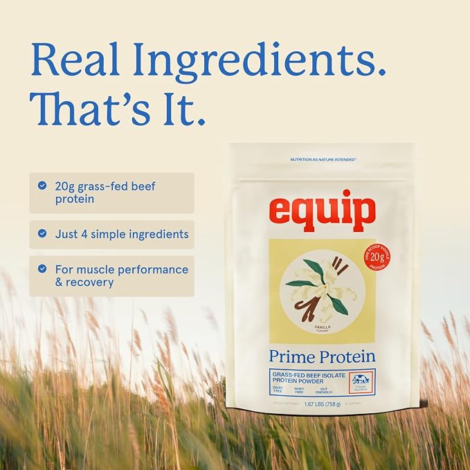 Equip Foods Prime Protein Powder | Clean, Grass Fed Beef Protein Powder | Carnivore Protein Isolate, Keto Friendly | Gluten & Dairy Free | Helps Build & Repair Tissue | 30 Servings, Vanilla (No Sugar)
