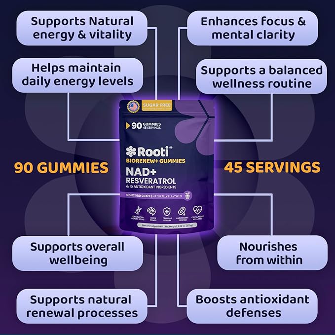 NAD+ Complex Gummies (90 Ct, 45 Servings), Resveratrol, 500mg of TMG, Quercetin, Curcumin, Berberine & Antioxidants | Advanced Plant-Based Formula for Daily Cellular Balance & Longevity Nutrition