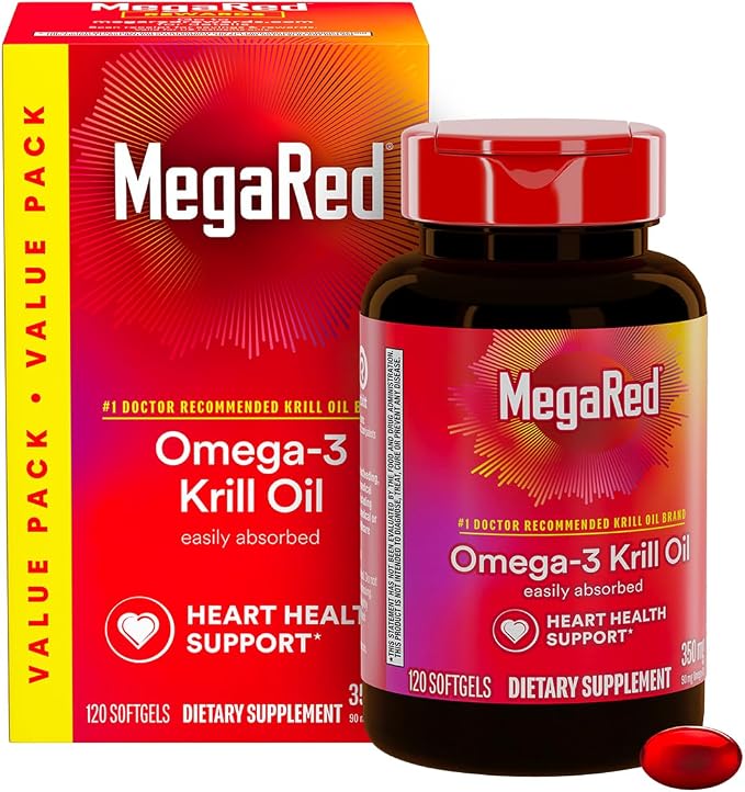 MegaRed 350mg Omega 3 Supplement with EPA/DHA, Astaxanthin & Phospholipids, No Fish Oil Aftertaste Supports Heart, Brain, Joint and Eye Health, 120 Count Softgels (2 Pack)