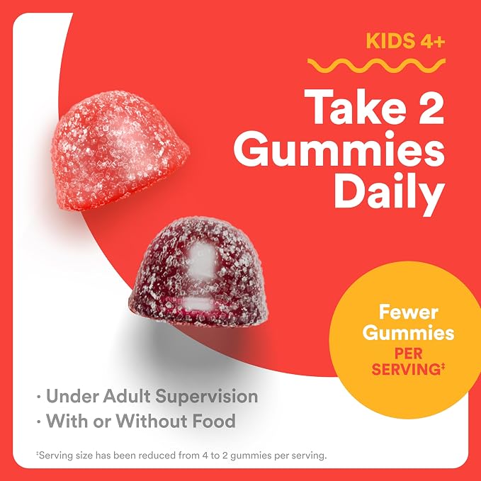 SmartyPants Kids Multivitamin Gummies, Omega 3 (DHA/EPA), Vitamins D3, C, B12, B6, Vitamin A, K & Zinc, Gluten Free, Cherry Berry Punch Flavors, 60 Count (30 Day Supply)