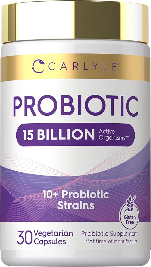 Carlyle Probiotic | 15 Billion CFU | 30 Capsules | 10 Probiotic Strains with Prebiotic Fiber | Delayed Release | Non GMO, Gluten Free