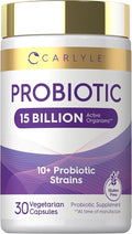Carlyle Probiotic | 15 Billion CFU | 30 Capsules | 10 Probiotic Strains with Prebiotic Fiber | Delayed Release | Non GMO, Gluten Free