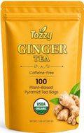 Tozzy Organic Ginger Tea – 100 Count, Plant-Based Pyramid Tea Bags – Packaging May Vary