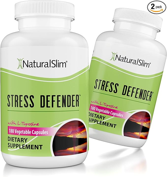 NaturalSlim Stress Relief Supplement - Stress Defender, High Cortisol Reducer, Control Cravings, Sleep & Metabolism Support with Vitamin B5 Pantothenic Acid & L Tyrosine 180 Vegetable Capsules 2 Pack