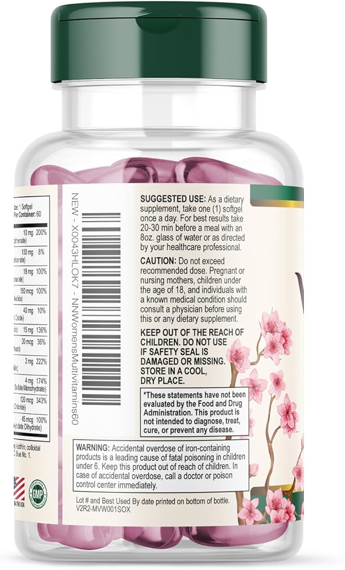 Multivitamin for Women - Essential Daily Womens Multivitamins with Calcium, Folic Acid, Vitamin A, C, D, E, B Vitamins, Zinc and Iron - Energy, Focus & Immune Support, Bottled In USA - 60 Softgels