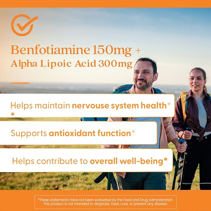 Doctor's Best Benfotiamine + Alpha Lipoic Acid (ALA) Nutritional Supplement - Support for Glycemic Balance & Metabolic Response, Benfotiamine 150 mg & Alpha-Lipoic Acid 300 mg Capsules - 60 Veg Caps