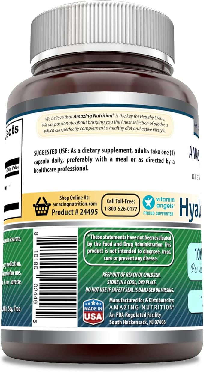 Amazing Formulas Hyaluronic Acid 100 Mg Supplement | Capsules | Non-GMO | Gluten-Free | Made in USA (1 Pack | 120 Count)