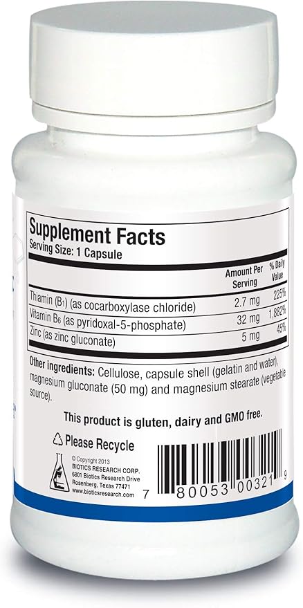 Biotics Research B6 B1 Plus Zinc Supplies Active Forms of B Vitamins, 5mg of Highly bioavailable Form of zinc, Aids in Activity of Over 300 Different zinc Dependent enzymes 90 Capsules
