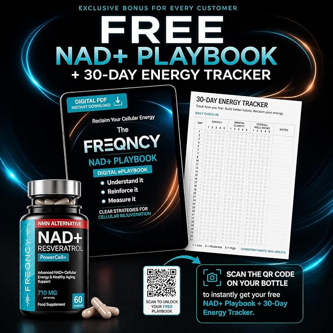 FREQNCY NAD+ Resveratrol Supplement – 500mg Nicotinamide Riboside (NR) - Anti-Aging & Cellular Energy - NAD & NMN Alternative – 60 Capsules - Vegan | Gluten Free