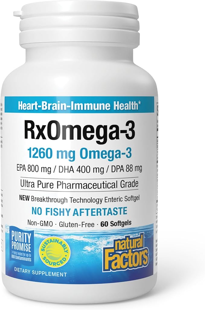 Natural Factors RxOmega-3 - Brain & Heart Health Support - Eye Health Supplement with EPA & DHA - Natural Supplement with Omega-3 Fatty Acids - 60 Softgels (30 Servings)