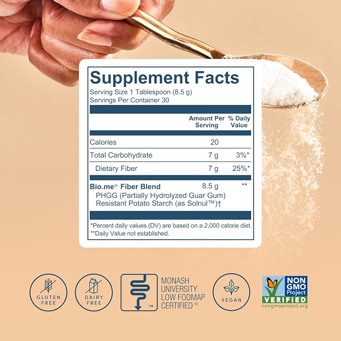 Bio.me Daily Prebiotic Fiber Powder Unflavored - 7g Per Serving - Soluble & Insoluble Fiber Supplement Powder for Women & Men - Digestive Health & Gut Health - GLP-1 Friendly, Sugar Free - 30 Servings