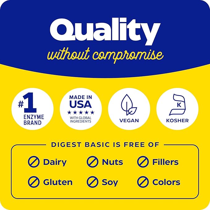 Enzymedica Digest Basic, Digestive Enzymes for Sensitive Stomachs, Offers Fast-Acting Gas & Bloating Relief, 90 Count