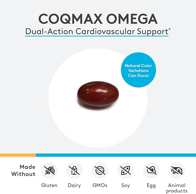 XYMOGEN CoQmax Omega 50 mg - Dual-Action Heart Health Support - CoQ10 Plus Fish Oil Omega-3 - MaxSimil Monoglyceride EPA DHA - Enhanced Absorption - 120 Softgels