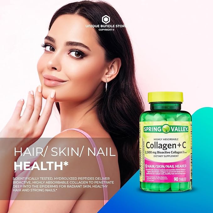 Collagen 2500mg with Vitamin C – Hydrolyzed Collagen Pills Peptides Supplement, 90 Tablets, Daily Collagen Vitamins for Hair Skin Nail Support, Gluten Free (Pack of 1)
