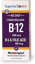 Superior Source No Shot Vitamin B-12 Cyanocobalamin 1000 mcg, B-6, Folic Acid 800 mcg - Support Brain & Heart Health - Aids Natural Energy Levels - 60 Sublingual Dissolving Tablets