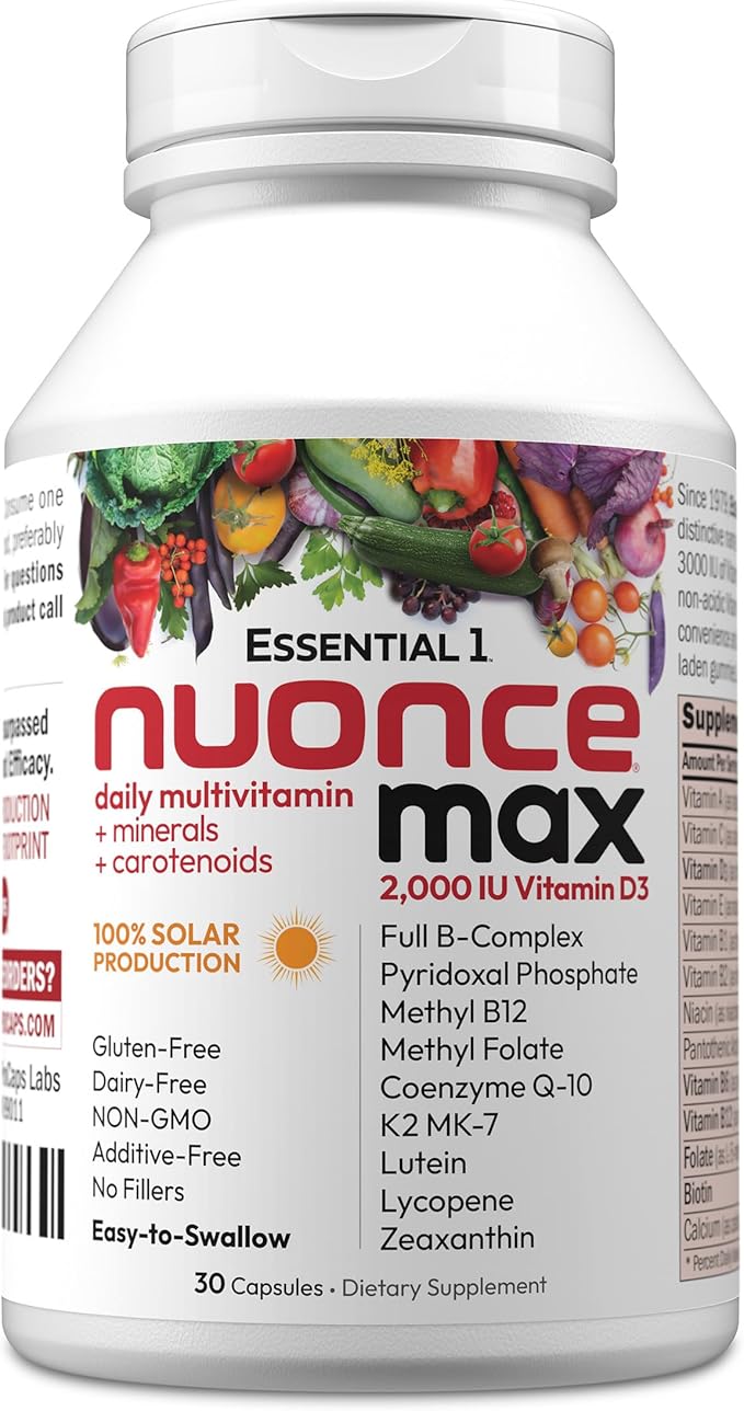 ANDREW LESSMAN Essential-1 Multivitamin 2000 IU Vitamin D3 30 Small Capsules - 100 mcg Methyl B12. CoQ10 Lutein Lycopene Zeaxanthin. High Potency. No Additives. Ultra-Mild. One Daily Capsule