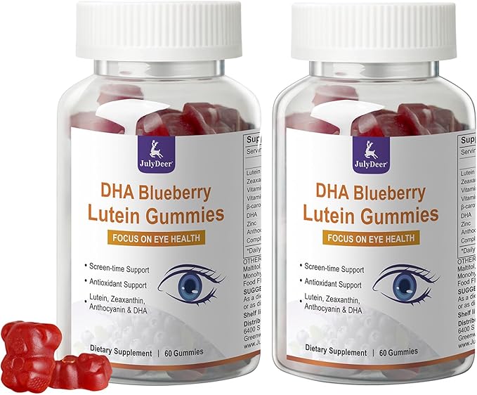 2 Packs Lutein and Zeaxanthin Gummies Supplements Support Eye Health, 9 in 1 with 8mg Lutein & 1.6mg Zeaxanthin, Eye Support | Non-GMO, Vegan | Sweet Orange Flavor | 120 Gummies