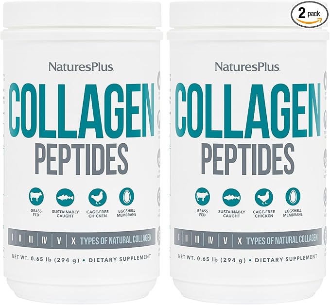 NaturesPlus Collagen Peptides - 0.65 lbs Powder, Pack of 2 - Hair, Skin, Nail & Joint Health, Immune System Support - Non-GMO, Gluten Free - Up to 56 Total Servings