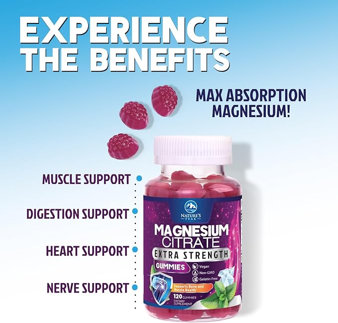 Magnesium Citrate Gummy - High Absorption Magnesium Gummies for Adults & Kids - Enhanced Bioavailability Form Mag Citrate Supplement - Improved Vegan Formula - Delicious Raspberry Flavor - 120 Gummies