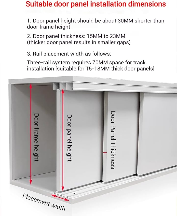 Heavy-Duty Triple Rail Sliding Door Hardware Kit - Adjustable 3-Panel Track System for Closet Doors, 200cm/78.7in, Easy Installation, Durable Aluminum