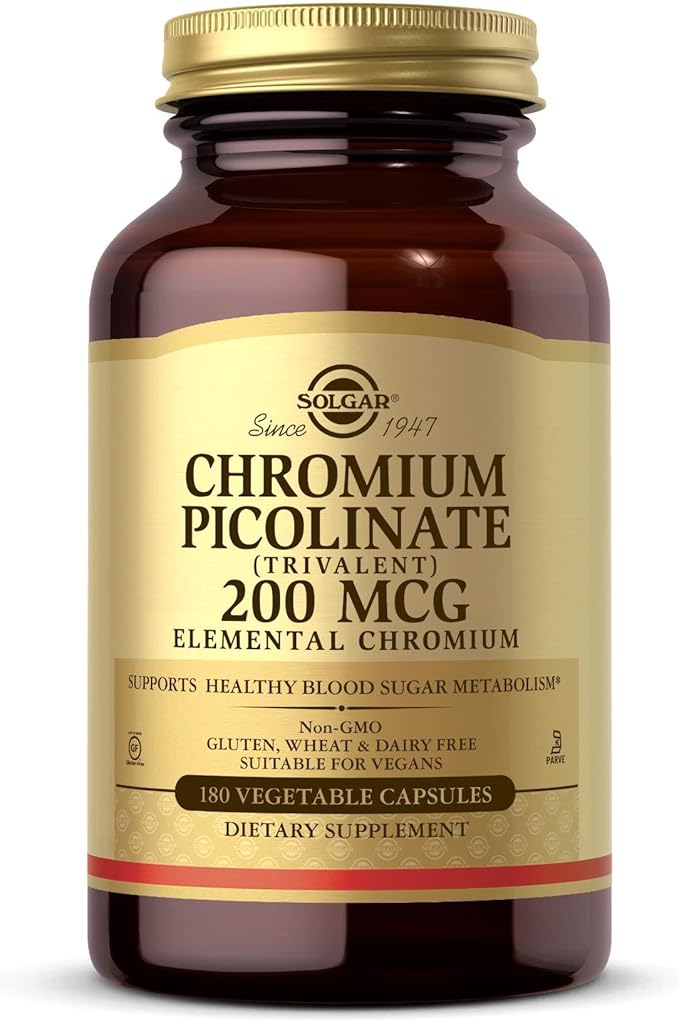 Solgar Chromium Picolinate 200 mcg, 180 Vegetable Capsules - Supports Healthy Blood Sugar Metabolism - Non-GMO, Vegan, Gluten Free, Dairy Free, Kosher - 180 Servings