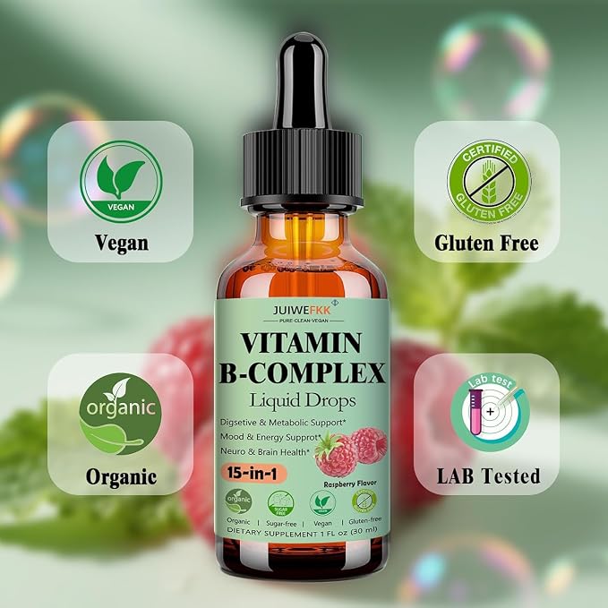 2 Pack Vitamin B Complex Liquid Drops for Women Men & Kids, 15-in-1 VIT B Complex with Vitamin C B12 B6 B1 Niacin Folate Magnesium for Brain Nerve Neuropathy Energy Mood, Sublingual B-Complex Drops