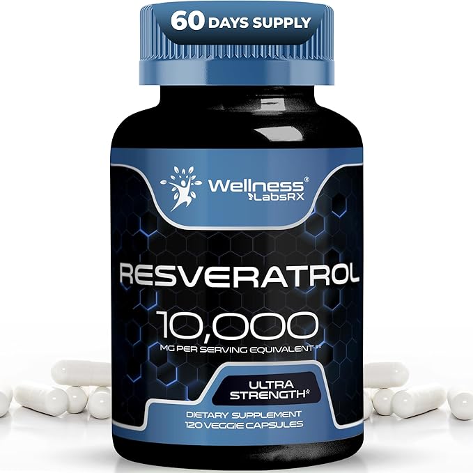 WELLNESS LABSRX Resveratrol Supplement 1000mg, 120 Capsules (60 Days Supply), Ultra-Strength High Purity Trans-Resveratrol for Healthy Aging, Anti-Aging and Heart Health Support - Vegan, Keto
