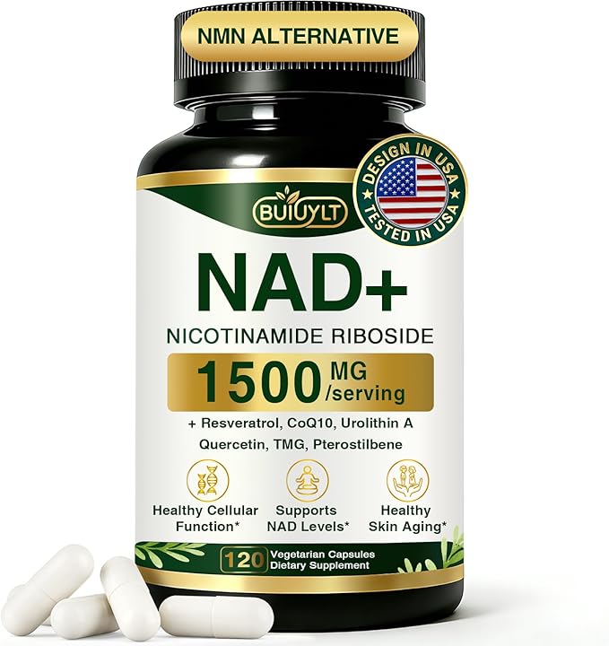 NAD+ Supplement 1500mg, NR NMN Replacement with Resveratrol, Urolithin A, CoQ10 & Quercetin - NAD Plus for Cellular Energy, Healthy Aging & Stamina for Women & Men - 120 Capsules