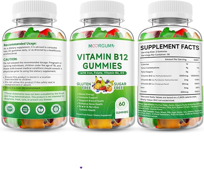 2 Pack Methyl B-12 3000mcg Gummies for Kids & Adults, Vitamin B12 (Methylcobalamin) with Vitamin B6, Folate & D3, Supports Energy, Metabolism & Immune Wellness, 120 Count