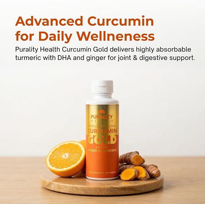 PURALITY HEALTH Curcumin Gold, from Turmeric with Ginger Oil & DHA Omega-3s, Micelle Liposomal Enhanced Absorption, Joint Health, 15 Day Supply